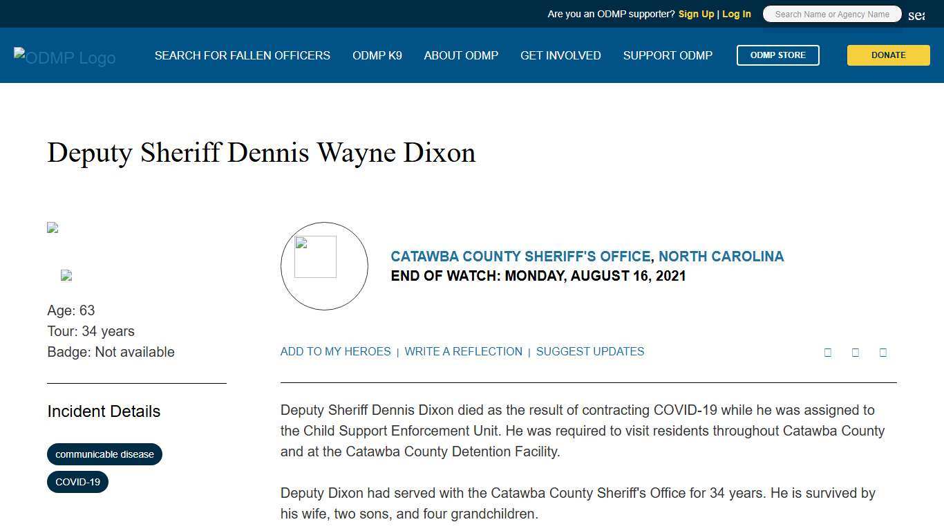 Deputy Sheriff Dennis Wayne Dixon, Catawba County Sheriff's Office, North Carolina