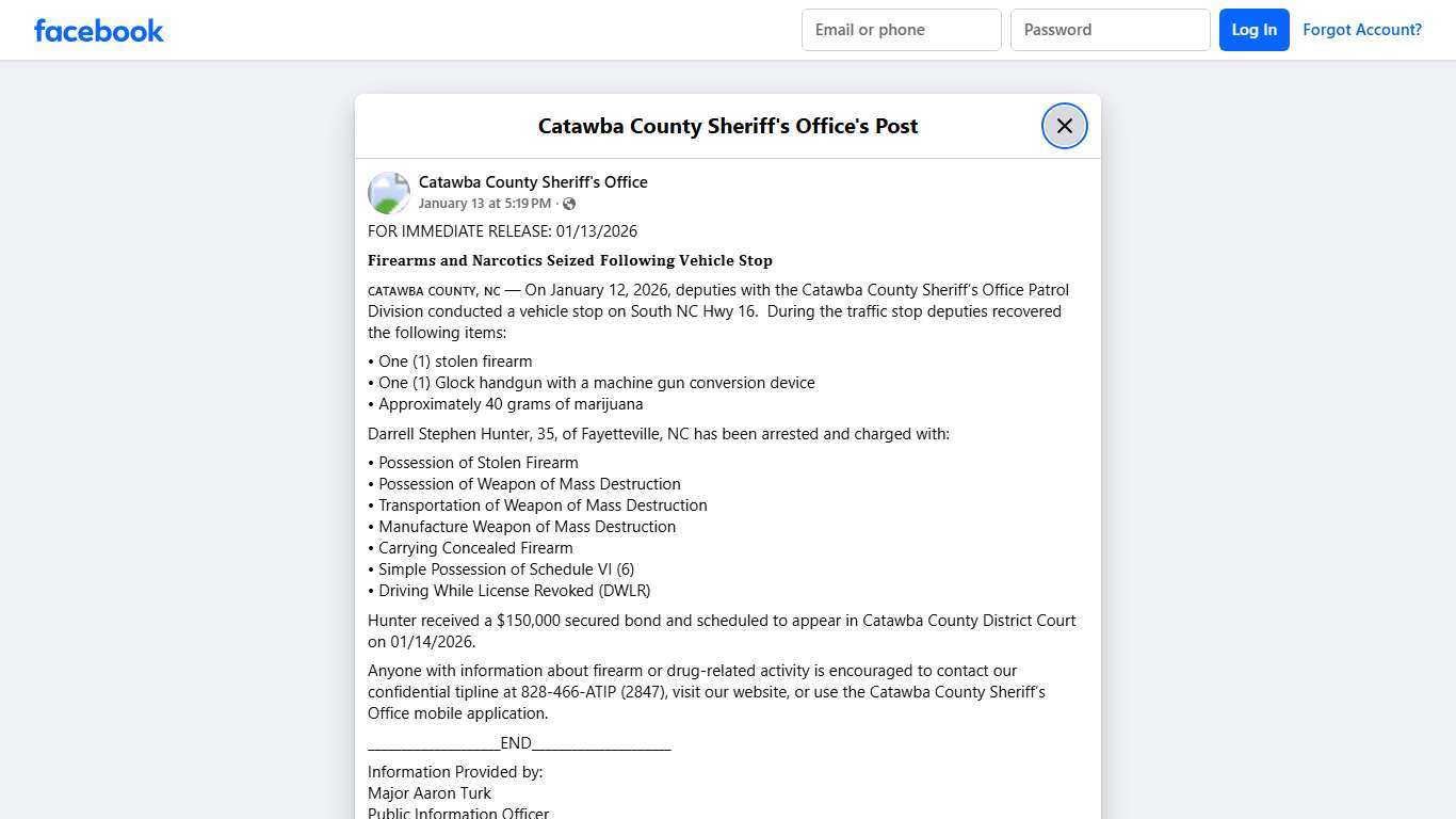 FOR IMMEDIATE RELEASE:... - Catawba County Sheriff's Office Facebook